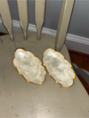 Capiz mother of pearl  6 in  Trinket Dishes with Gold Trim - Set of 2